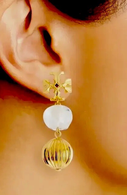 TORY BURCH ROXANNE EARRING SMALL DOUBLE DROP ROLLED GOLD
