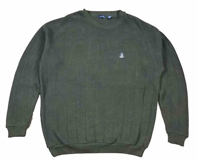 IZOD Men’s Vintage 90’s Dark Seaweed Golf Crewneck Open Knitted Sweater  Size XL