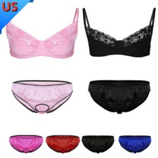 Men Sissy Lingerie Set Bra Top /Panties Briefs Crossdress Nightwear Bikini