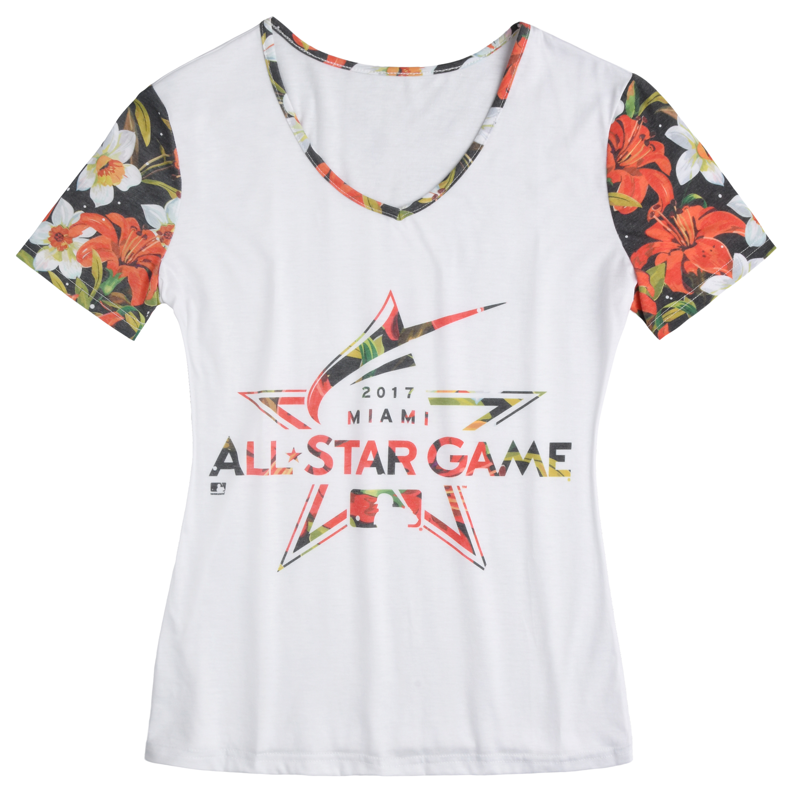 Женская футболка FOCO MLB 2017 Miami All Star с цветочным принтом и V-образным вырезом