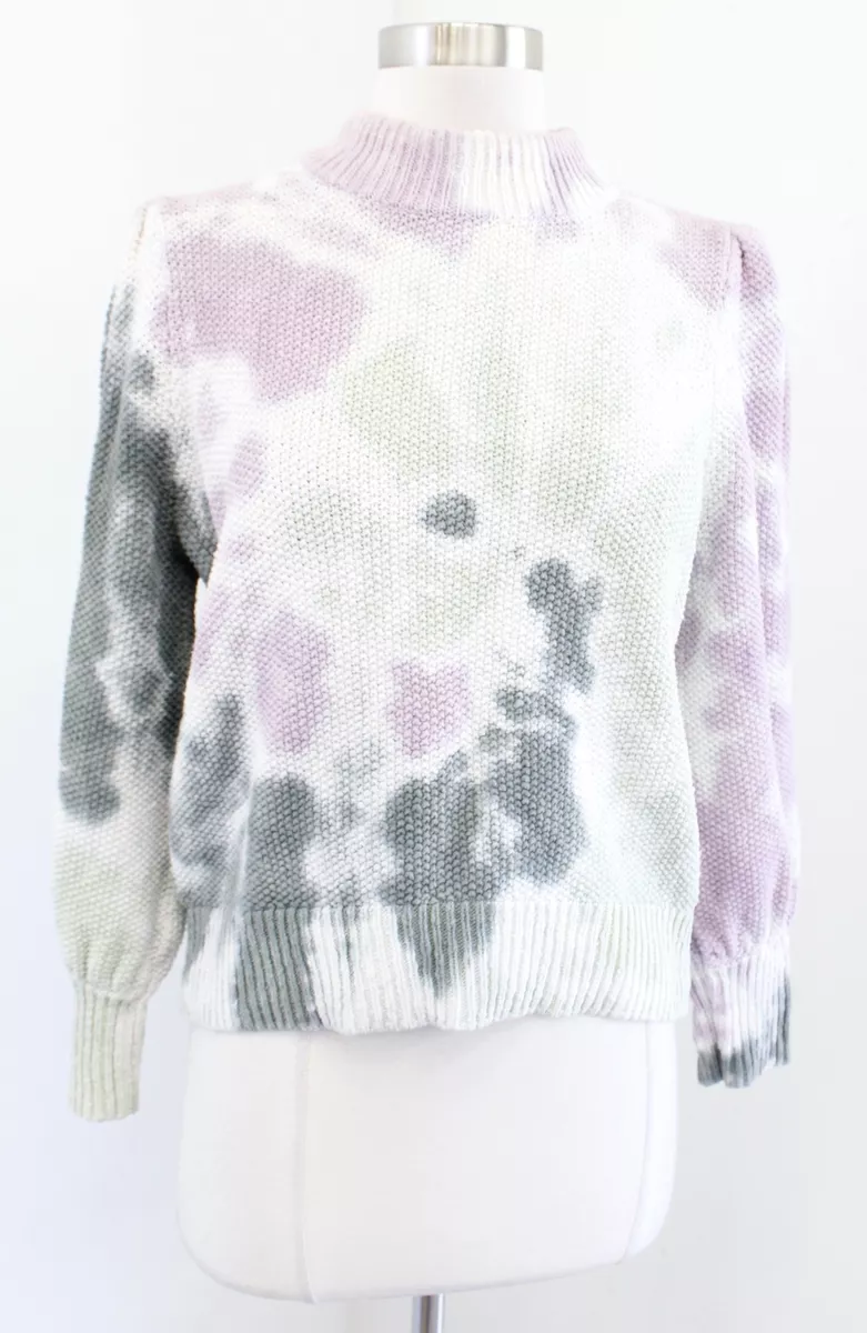 Madewell Tie Dye Printed Mock Neck Puff Sleeve Pullover Sweater