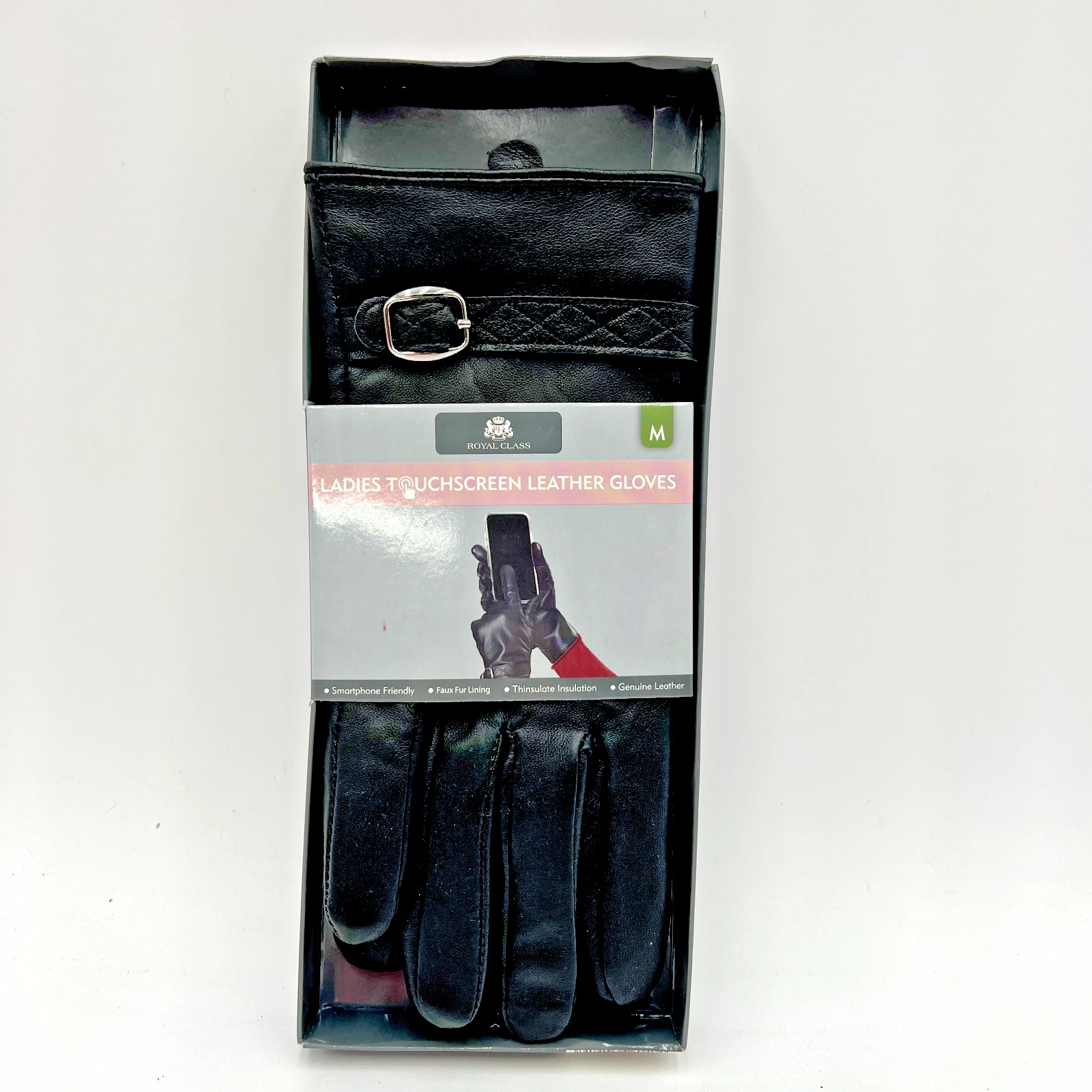 Royal Class Black Touchscreen Lined Faux Fur Goat Leather Women's Gloves; Size M