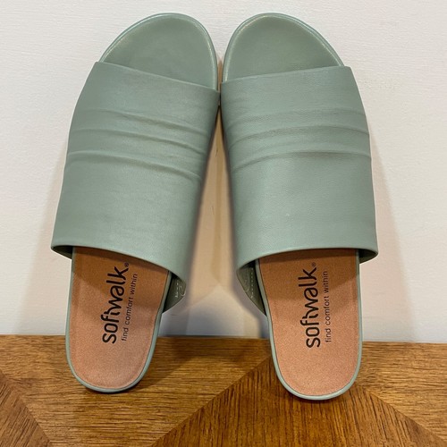 Softwalk Pantolette Sandale Damen 10 schmal Salbei Leder Camano Komfort offene Zehenpartie Schuh - Bild 9 von 12