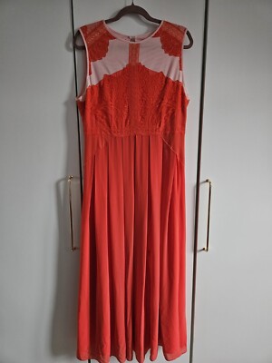 Wallis orange and blush pink lace and pleated maxi dress size 16