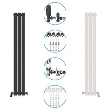 Radiator Vertical Designer Single Slim Flat Angled Valve Grey White Panel Heater
