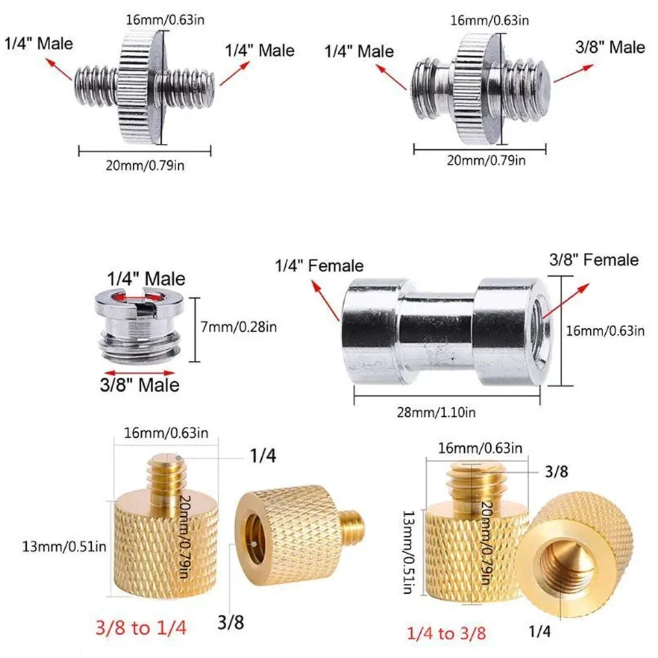 26pc 1/4" 3/8" Camera Tripod Converter Threaded Screws Mount Flash Adapter Set - Image 2 of 4
