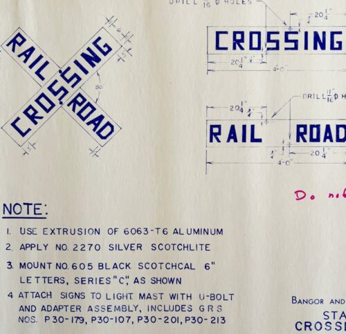 1972 Railroad Crossing Bangor Aroostook Flashing Sign Blueprint K24 Train DWDD12 - Picture 1 of 4