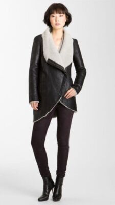 HELMUT LANG $2,195 WEATHERED LEATHER SHEARLING JACKET COAT SIZE P