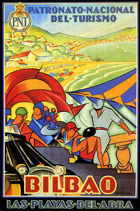 BILBAO LAS PLAYAS DEL ABRA PLAYAS ESPAÑA TURISMO VERANO VINTAGE CARTEL REPRO