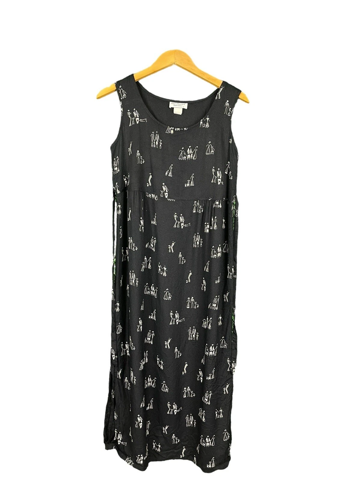 Dan Howard Black Maxi Dress Women Size Small Vintage Stick Family Print Tie Back
Opens in a new wind