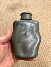 Inscribed N R. Collins & Co Prop. Gold Leaf Rye Pewter Flask Collapsible Cup Cap