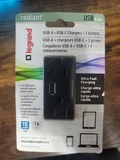 Legrand radiant 15A 125V Decorator Duplex Outlet with 6.0 Amp Type A/C USB Black