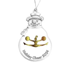 Cheer Cheerleader 2024 Silver Metal Snowman Christmas Ornament Gift Cheerleading