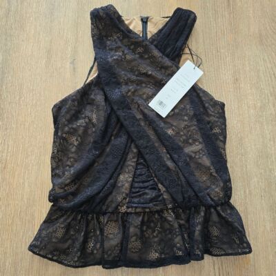 Veronica Beard Kailani Black Lace Pemplum Blouse Sz 00 Party Night Out Halter
