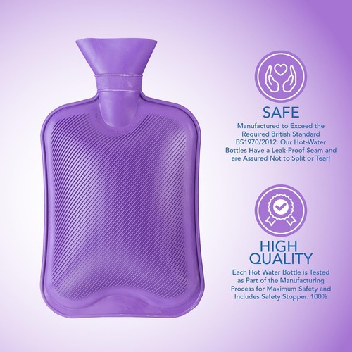 2PCS 2L Natural Rubber Hot Water Bottle Winter Heat Therapy Pain Relief Warmer U - Picture 15 of 26