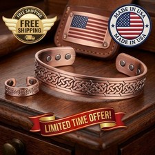 2 Pack Pure Copper Magnetic Bracelet Arthritis Pain Therapy Energy Cuff Bangle