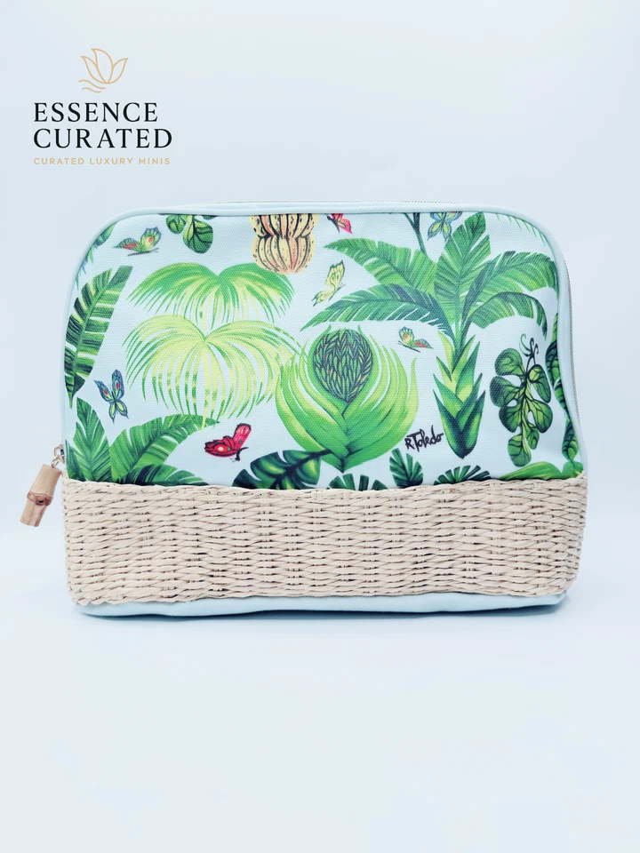 2 x Bolsas de Cosméticos Ecológicas Estee Lauder Estampado Tropical 28x10x25cm Base Tejida Nuevas Foto 3 de 4