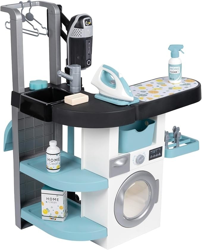 Smoby - Rowenta Lavanderia Wash&Clean, 3 in 1: lava, aspira e stira, tanti acces