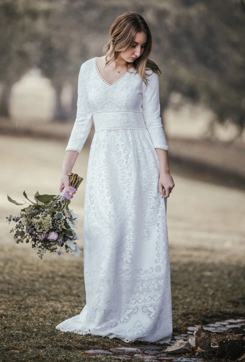V Neck Long Sleeve Beach Dress Wedding Dresses for sale | eBay