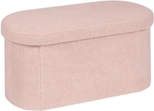 PINPLUS Storage Ottoman Bench Tufted Oval Ottomans for Living Room Foot Rest, Ch