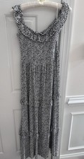 Express Animal Print Off Shoulder Tiered Ruffle Maxi Smocked Bodice Dress Medium