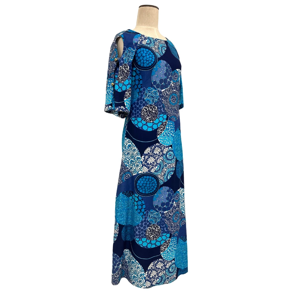 Vestido De Colección Años 60 Dael's Informal Hawaiano Azul Psicodélico Lunares Pake Muu Foto 3 de 4