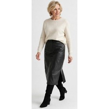 Vintage Santa Barbara Leather Skirt Womens Medium Black Midi Pencil READ