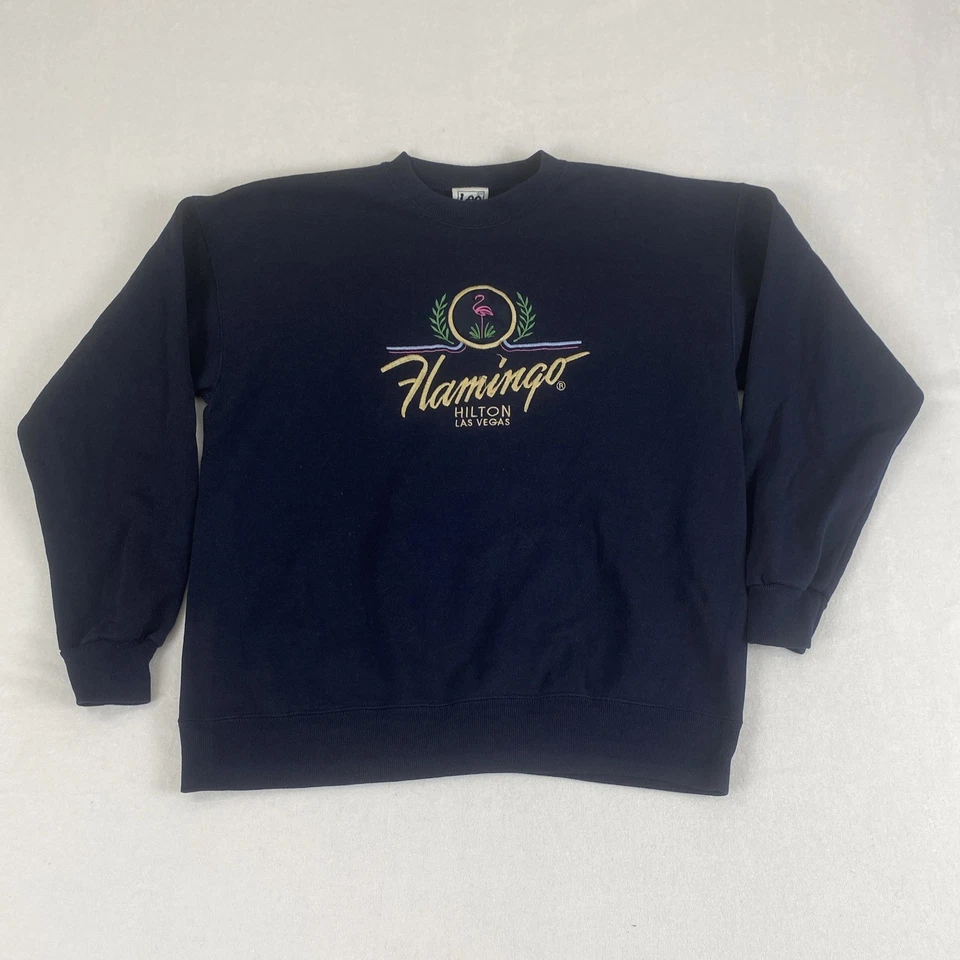 Sudadera Pullover Vintage Años 90 Hecha en EE. UU. Flamingo Hilton Las Vegas Lee Logo Foto 3 de 4