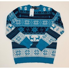 Ugly Holiday Sweater Mens Medium Blue Fair Isle Home of Santas Ideas NWT