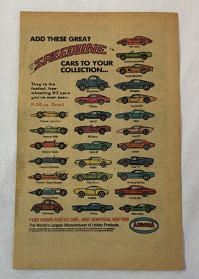 #ad 1969 Aurora SPEEDLINE slot cars ad page Camaro T Bird Stingray Ford J more $11.95