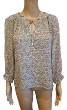 Cynthia Rowley Long Sleeve Floral Cottagecore Fit Multicolor Front Tie Top Sz L