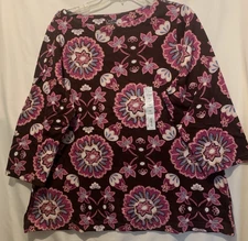 Croft & Barrow 1X Brown Pink Floral Craft Tile, boatneck, 3/4 sleeves - NWT