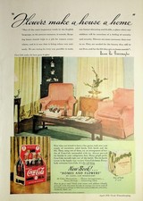 Original 1943 Vintage Print Ad: Coca-Cola & Flowers make a house a home