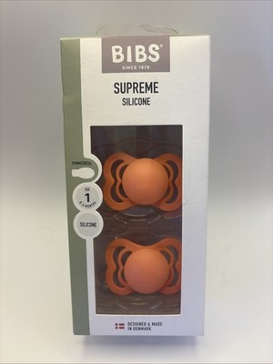 Bibs SUPREME - Size 1 - Rubber Pacifiers 0-6 Months - Orange - 2-Pack NEW