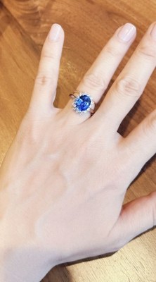 Rare Vintage Tiffany Blue Sapphire Diamond Halo Ring in Irid Platinum GIA Sz 6