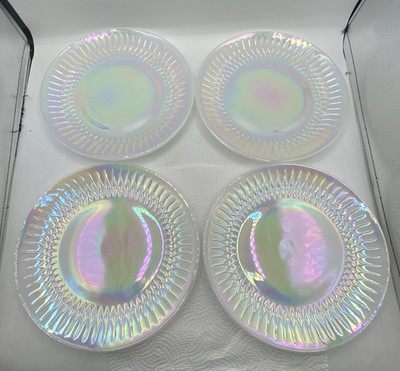 VTG Federal Milk Glass MOONGLOW 4 Dinner Plates Iridescent Finish Shell Pearl
