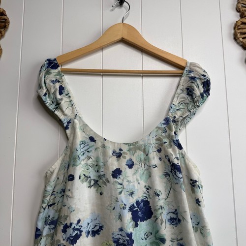 Free People mini dress floral boho pleated summer cotton linen beach Small - Bild 4 von 9