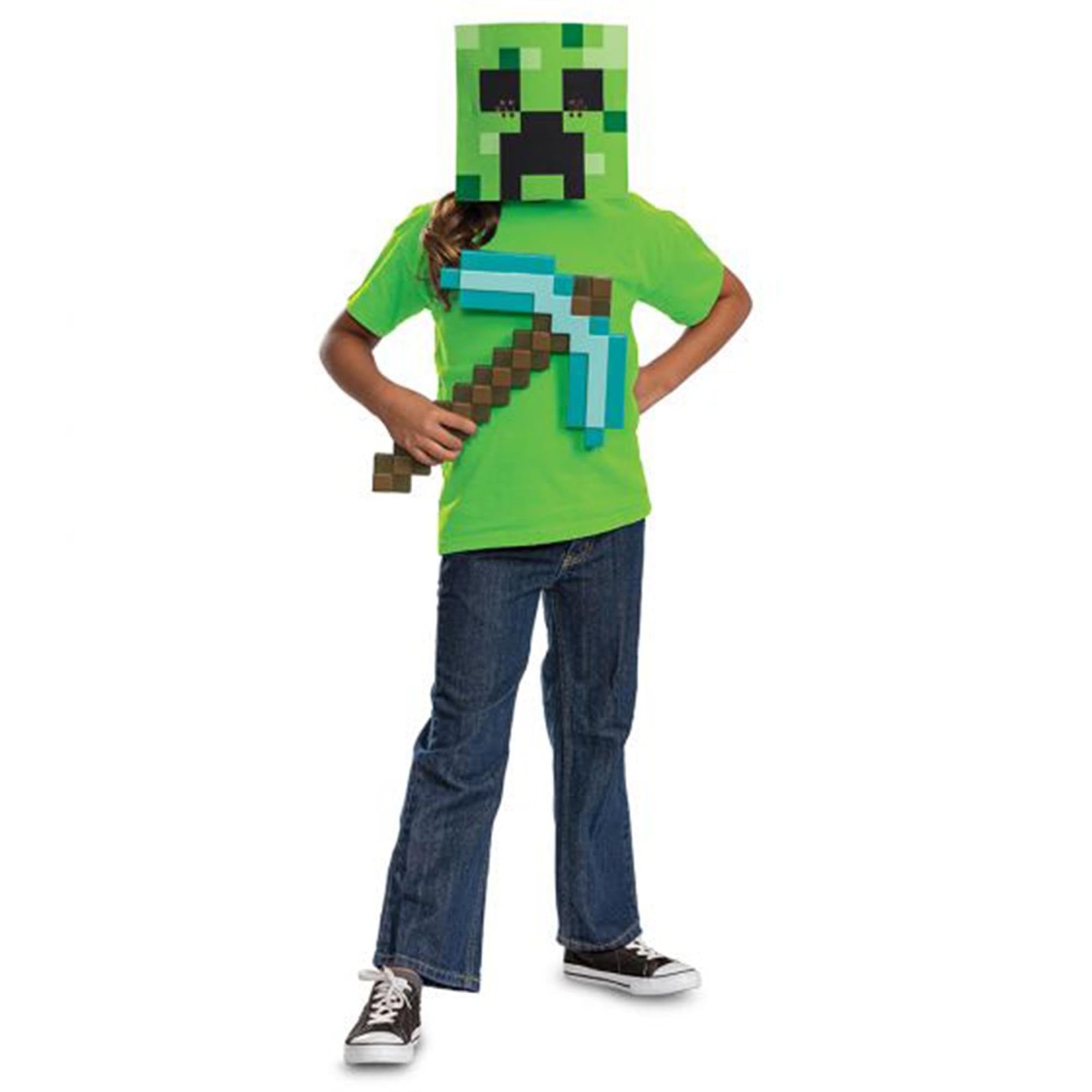 Pioche de diamant et masque de creeper kit accessoires deguisement enfant vert et bleu - 4