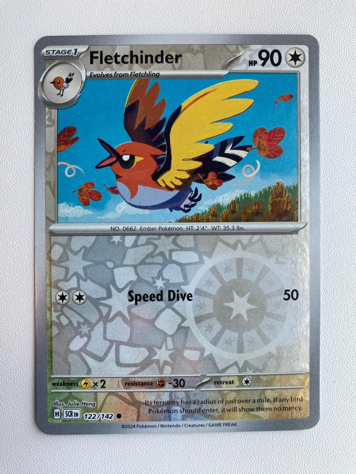 Fletchinder 122/142 Stellar Crown Reverse Holo Pokemon Card NM