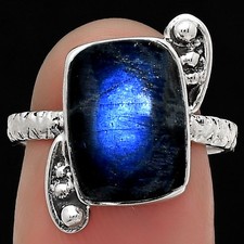 Blue Fire Labradorite - Madagascar 925 Sterling Silver Ring s.7 Jewelry R-1160