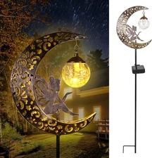 Solar Garden Lights Outdoor Decor,Moon Fairy Crackle Glass Lights,Waterproof War