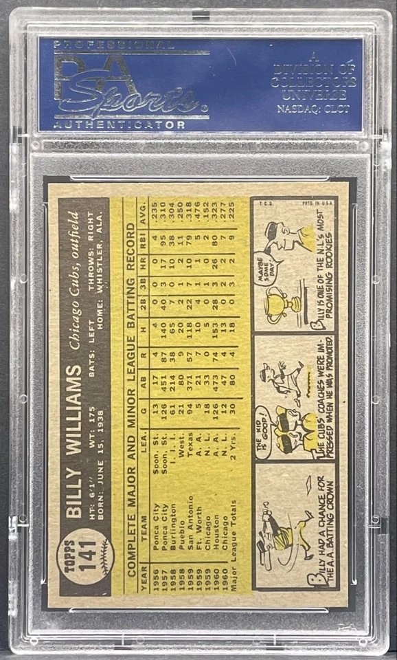 Tarjeta de novato 1961 Topps Billy Williams #141 HOF RC Chicago Cubs PSA 7 casi nueva centrada Foto 2 de 2