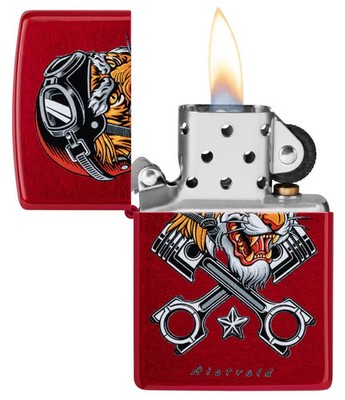 Zippo 46934, Rick Rietveld Tiger Design, Candy Apple Red Finish
