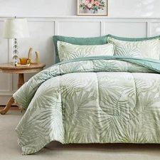 AIKASY Blue Green Twin Comforter Set with Sheets,Bed in a Bag 6-Pieces,Palm Tree