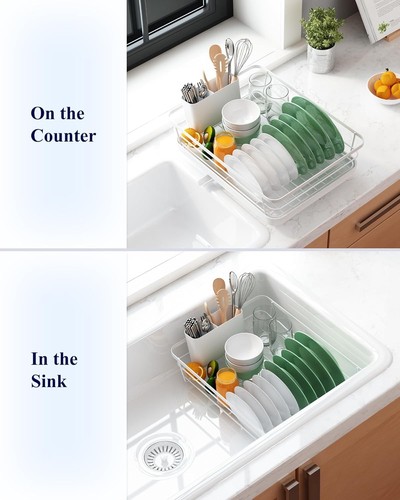 Estante de secado de platos para mostrador de cocina, organización de fregadero de acero inoxidable y S... - Imagen 5 de 8