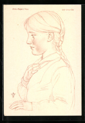 Artist postcard W. Willrich, farmer's child from the Ulm Alb at the age of seven, profile 