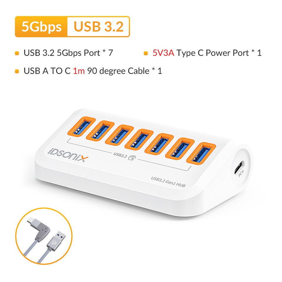 Hub USB IDsonix 4/7 Porte Con PD E Ethernet - USB 3.2/3.0, Nero, Plug And Play Per PC/Laptop