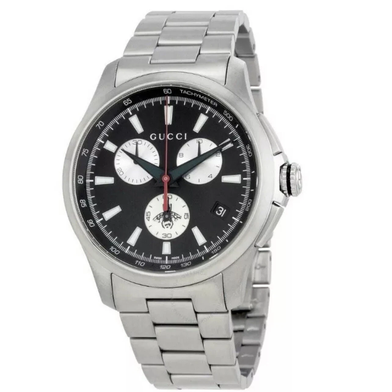Montre chronographe intemporelle Gucci G cadran noir en acier inoxydable YA126267 NEUVE AVEC BOÎTE
