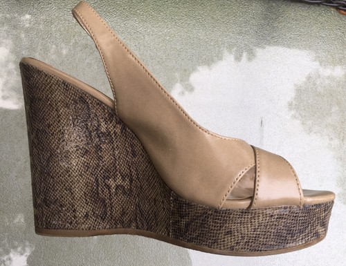 Nine West WN SZ 7.5M 1” Platform 5” Heel Beige Open Toe Sling Back Wedge HEELS - Picture 5 of 10