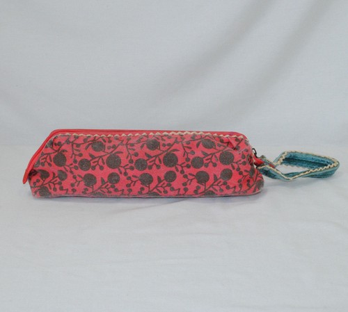 Loop NYC Red Fabric Wristlet Gold Design Blue Velvet Strap Missing Zipper Pull - Picture 6 of 12